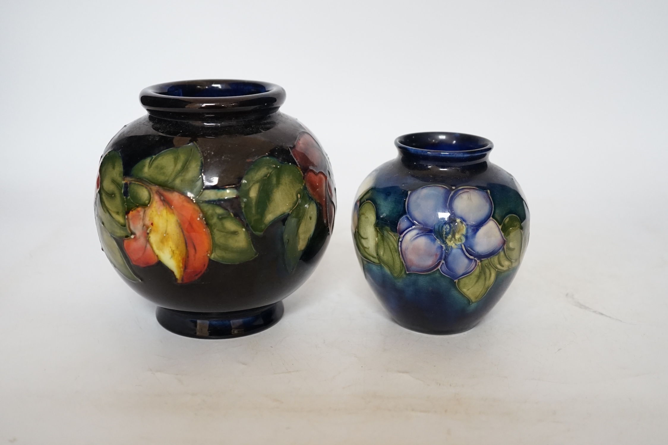 Two Moorcroft anemome vases, tallest 13cm